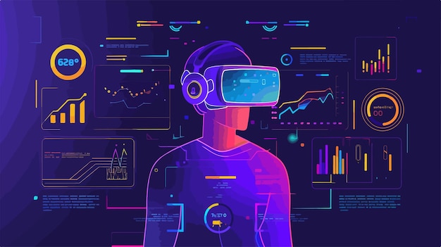 Vector young man with virtual reality concept