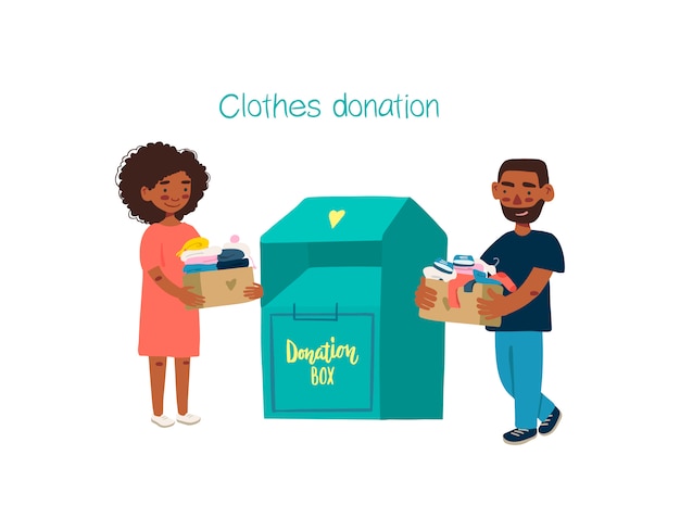 Young people with donation clothes