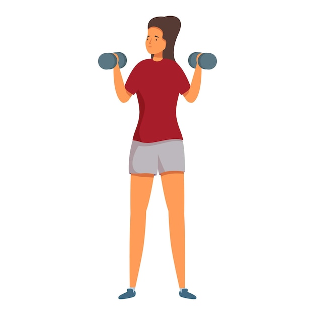 Vector young woman lifting weights performing strength training exercise