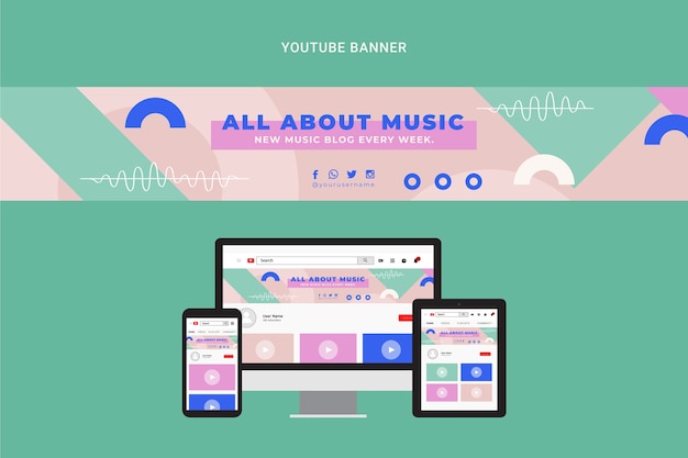 YouTube-banner met plat ontwerp