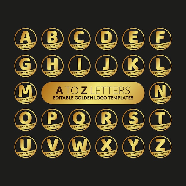 A to Z letters editable golden logo templates collection