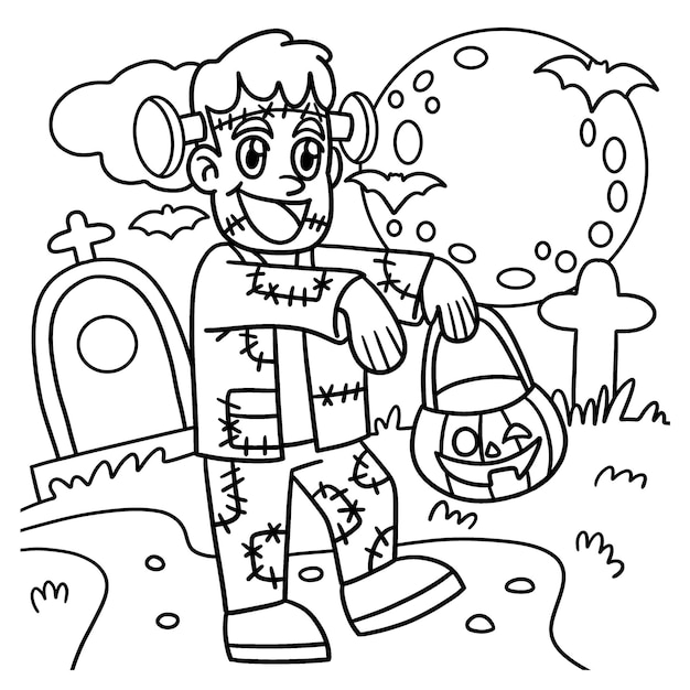 Zombie In Cemetery Basket Halloween Coloring Page