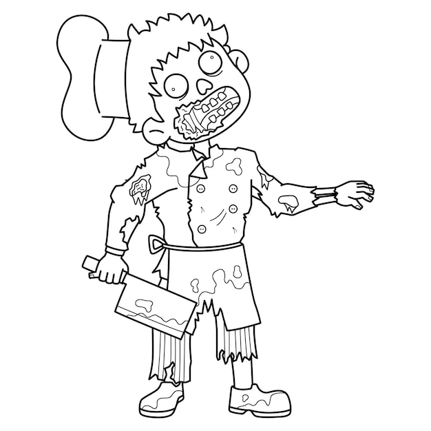 Zombie Chef Isolated Coloring Page for Kids