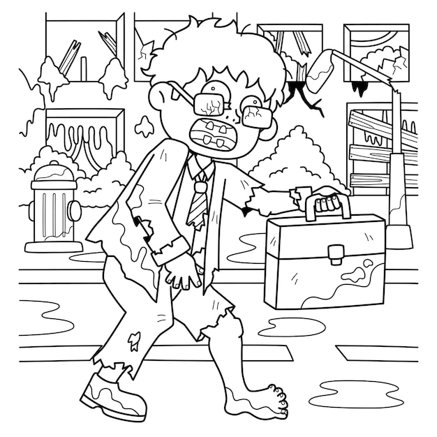 Zombie Office Worker Coloring Page for Kids