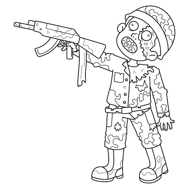 Zombie Soldier Isolated Coloring Page for Kids