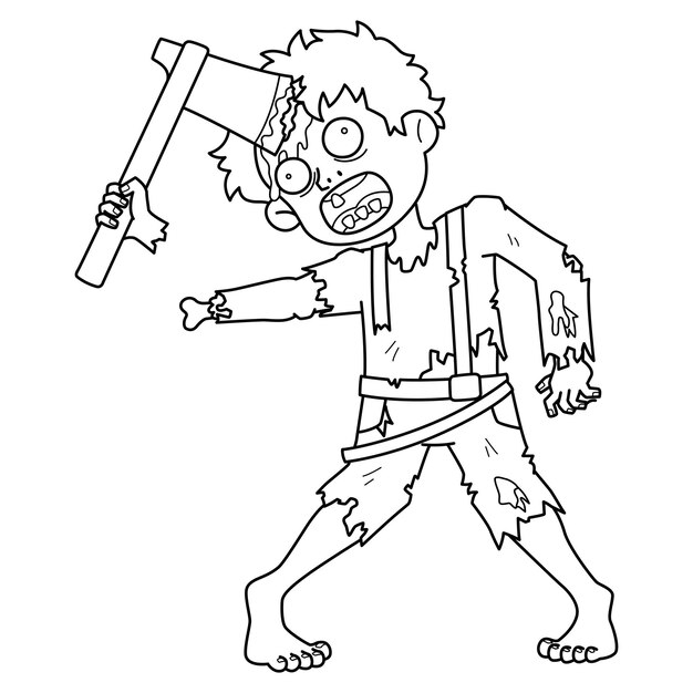 Zombie with an Axe in His Head Isolated Coloring