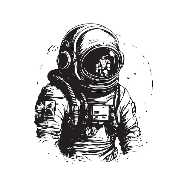 Apokaliptyczny astronauta vintage logo koncepcja czarno-biały kolor ręcznie rysowane ilustracja