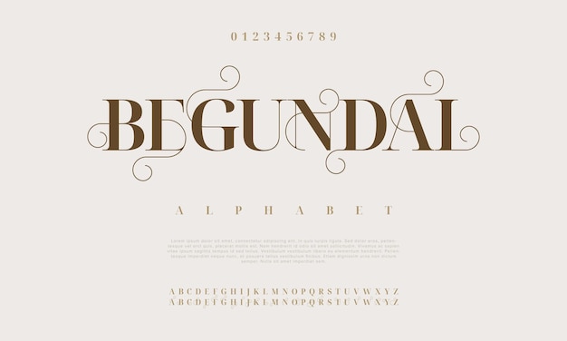 Begundal premium luksus elegancki alfabet litery i liczby elegancka typografia ślubna klasyka