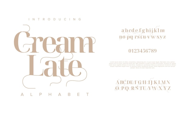 Creamlate premium luksusowe eleganckie litery alfabetu i cyfry Elegancka klasyczna typografia ślubna