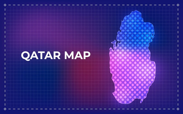 Cyfrowa mapa Kataru ze świecącymi kropkami i technologią w tle