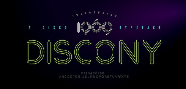 Disco retro alfabet fontsand numer Typografia nowoczesny minimalny miejski cyfrowy neon disco przyszłości kreatywne logo czcionka ilustracja wektorowa