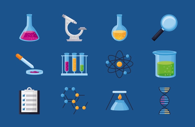 Dwanaście ikon laboratorium chemicznego