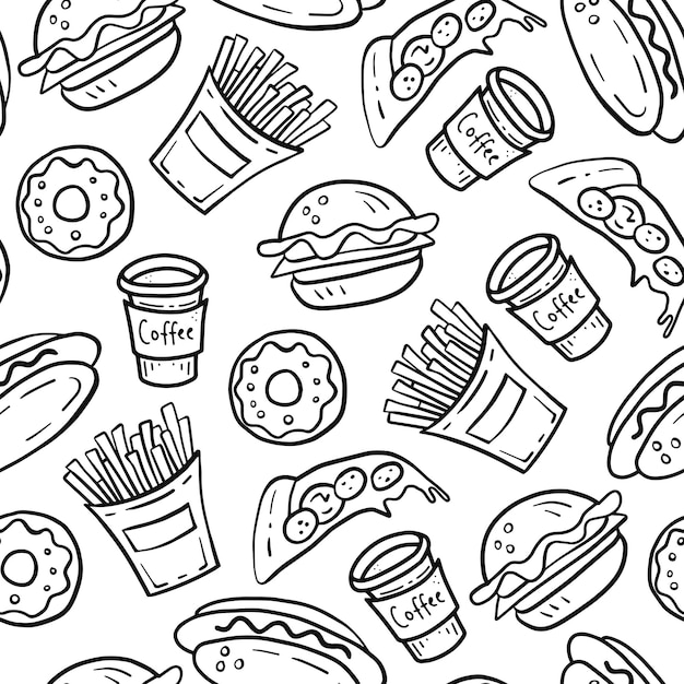 Fast food wektor wzór doodle