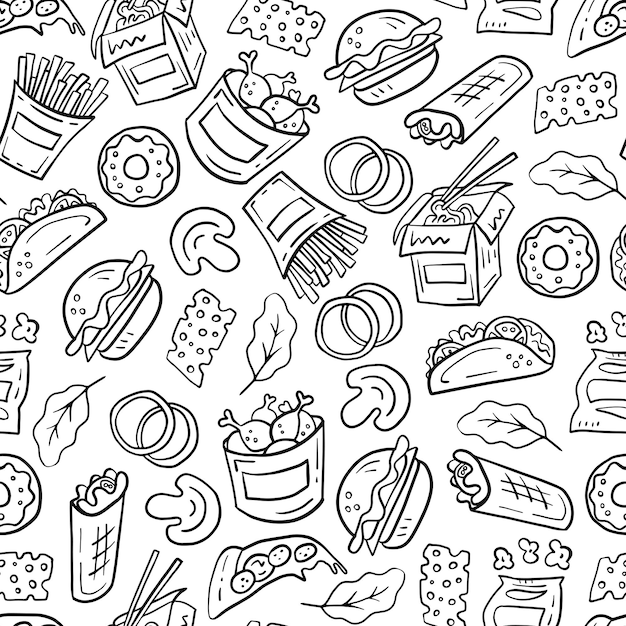 Fast food wzór w stylu doodle