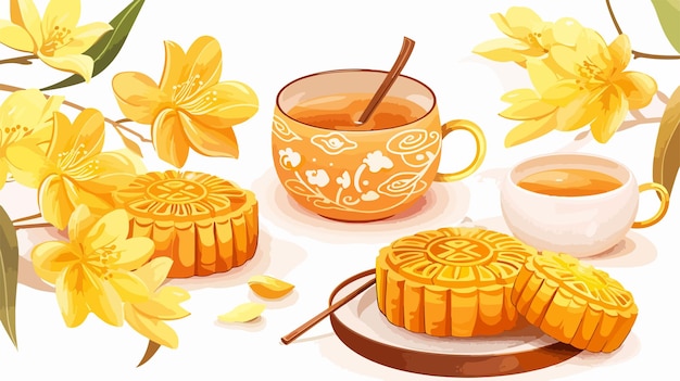 Wektor festiwal środkowej jesieni pyszne ilustracje mooncake