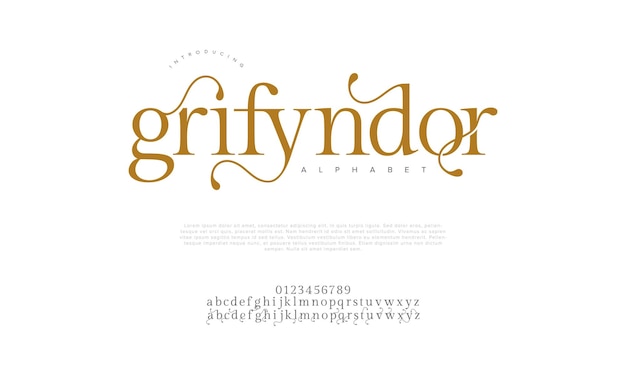 Grifyndor premium luksus elegancki alfabet litery i liczby elegancka typografia ślubna klasyka