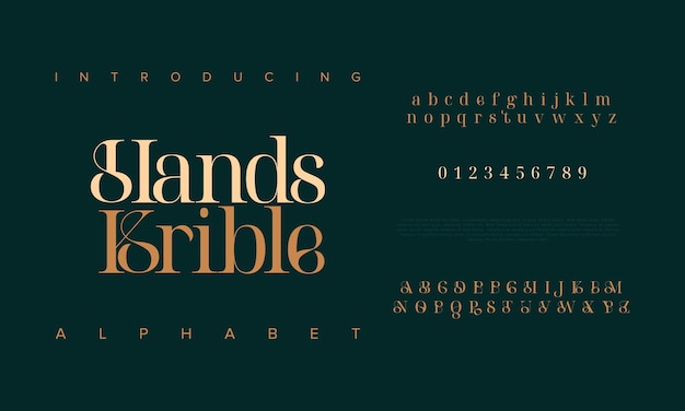 Handskrible premium luksusowe eleganckie litery alfabetu i cyfry Elegancka klasyczna typografia ślubna