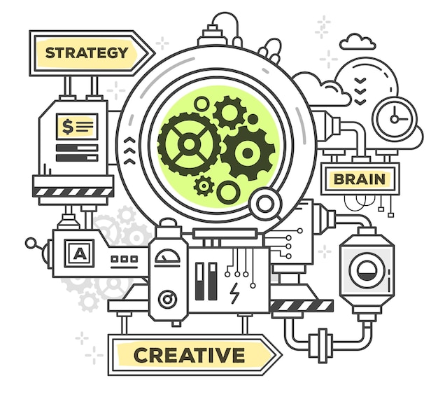 Ilustracja wektorowa kreatywnego profesjonalnego mechanizmu do tworzenia czegokolwiek na białym tle