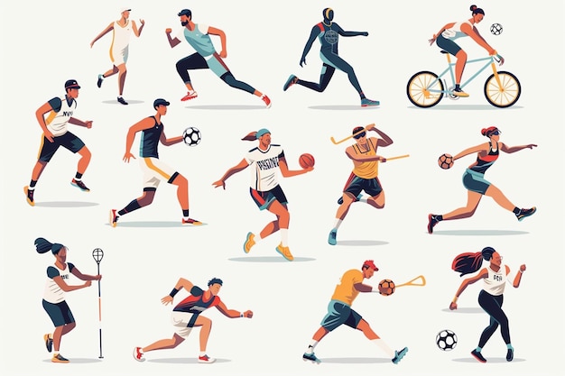 Wektor ilustracja wektorowa różnych postaci sportowych