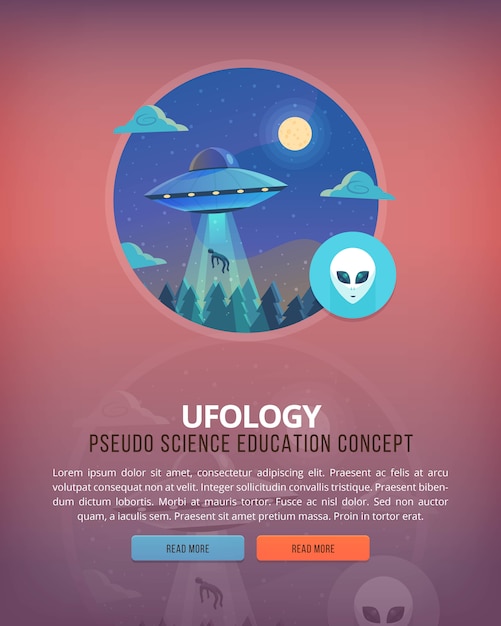 Ilustracje koncepcji edukacji i nauki. Ufology. Nauka o życiu i pochodzeniu gatunków. transparent.