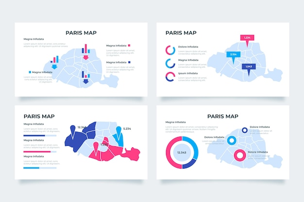 Infografiki mapy Paryża w płaskiej konstrukcji