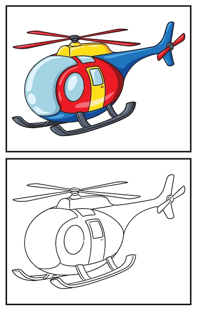 Kolorowanka ładny helikopter. Kolorowanki i kolorowe cliparty. Ilustracja wektorowa.