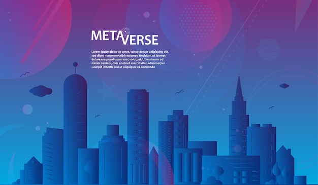 Koncepcja miasta wirtualnej rzeczywistości Metaverse i futurystyczna ilustracja wektorowa tła