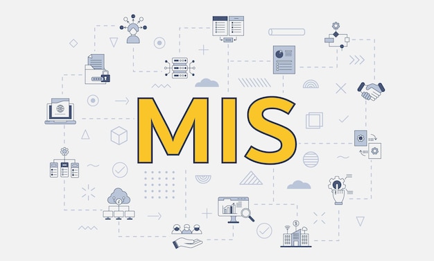Plik wektorowy koncepcja systemu informacyjnego zarządzania mis z zestawem ikon z dużym słowem lub tekstem na środku
