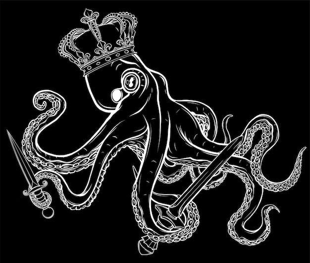 Wektor kraken king octopus with crown luksusowa ilustracja wektorowa