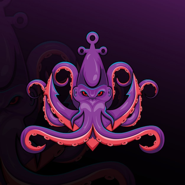 Wektor logo maskotki e-sportowej kraken