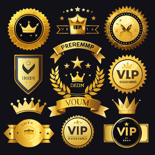 Wektor luxury gold vip i premium badge kolekcja dla ekskluzywnych programów członkostwa