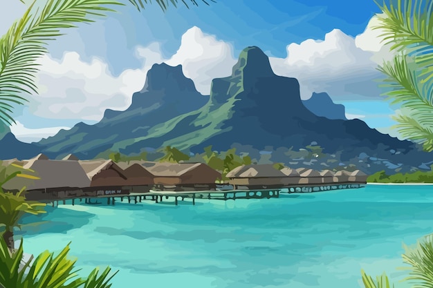 Wektor miasto bora bora tahiti wybrzeże widok morza ilustracja