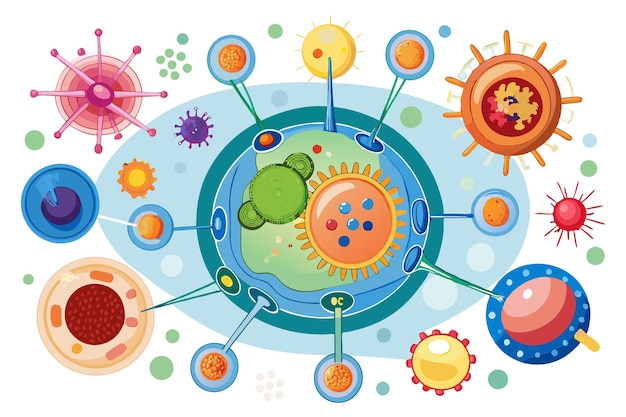 Wektor na tym schemacie przedstawiono różne komórki układu odpornościowego i ich funkcje w ludzkim ciele.
