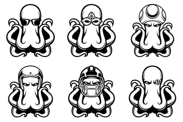 Wektor octopus mascot design bundle wersja zarysowana