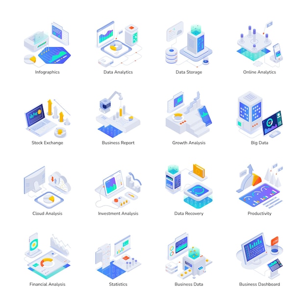 Plik wektorowy pakiet danych infograficznych ikony stylu izometrycznego