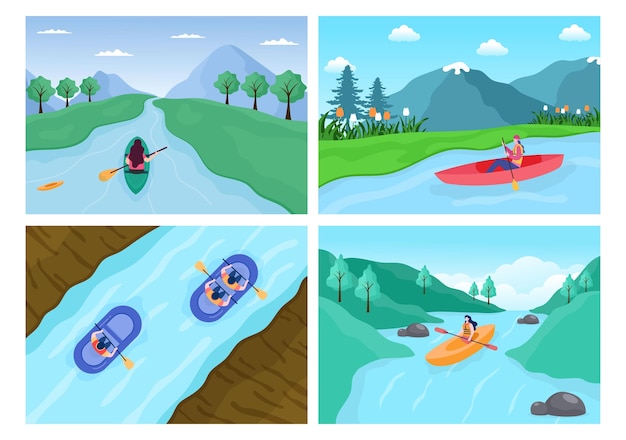 Wektor rafting, kajakarstwo, spływy kajakowe w rzece ilustracji wektorowych