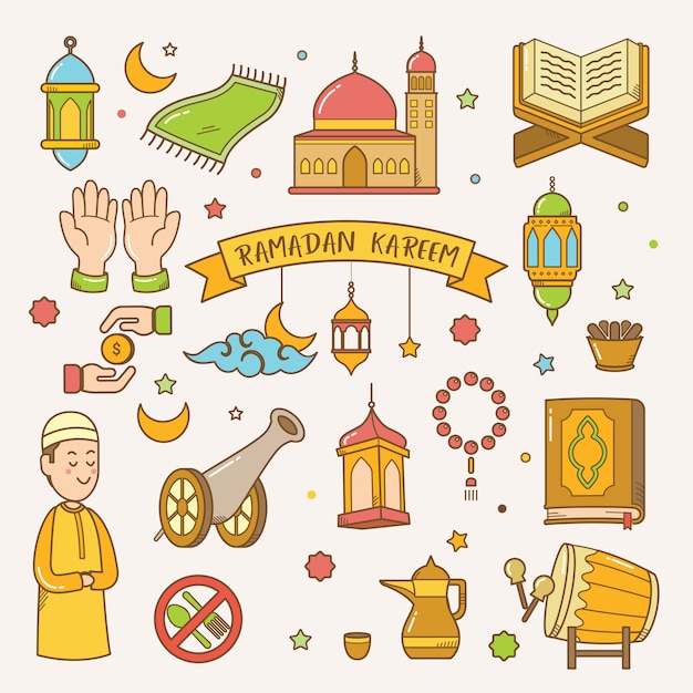 Ramadan kareem kartkę z życzeniami ręcznie rysowane wektor