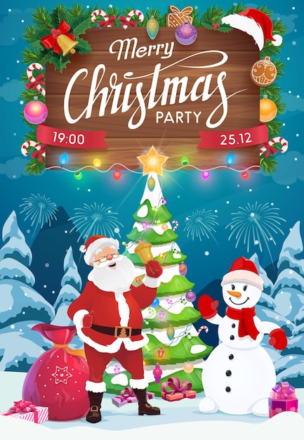 Wektor santa i bałwan z prezentami świątecznymi xmas party