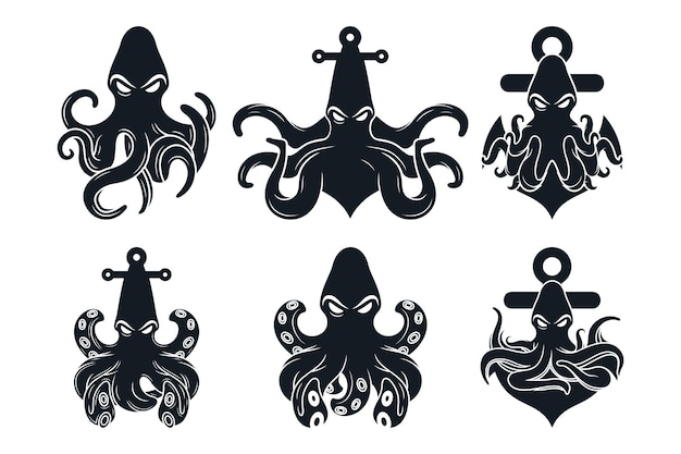 Wektor set bundle octopus logo design unikalny koncept premium vector