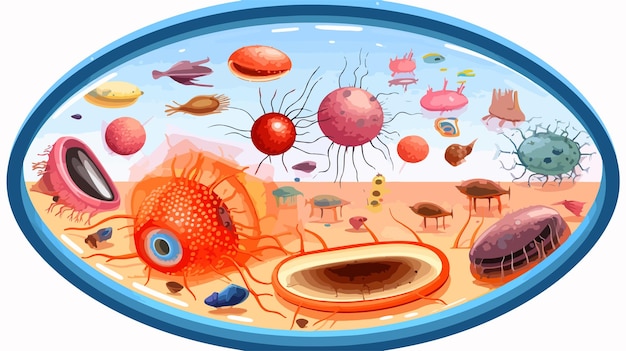 Wektor szczegółowa ilustracja diagramów komórek zwierzęcych dla edukacji biologicznej