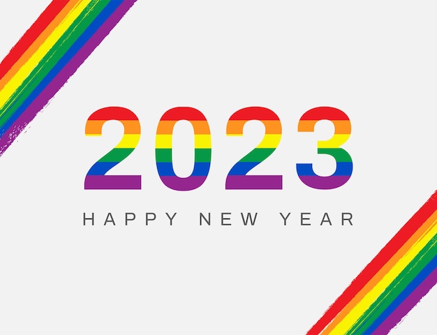 Szczęśliwego Nowego Roku 2023 LGBTQ Duma sztandar LGBTQ tęczowa flaga Ilustracja wektorowa