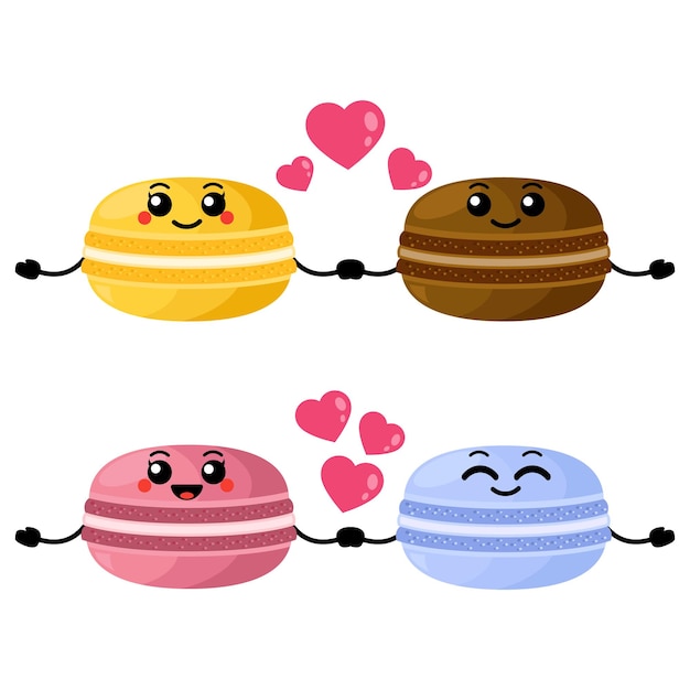 Wektor vector para znaków macaroons cute macaroons trzymają się za ręce zestaw znaków dla karty valentine39s day