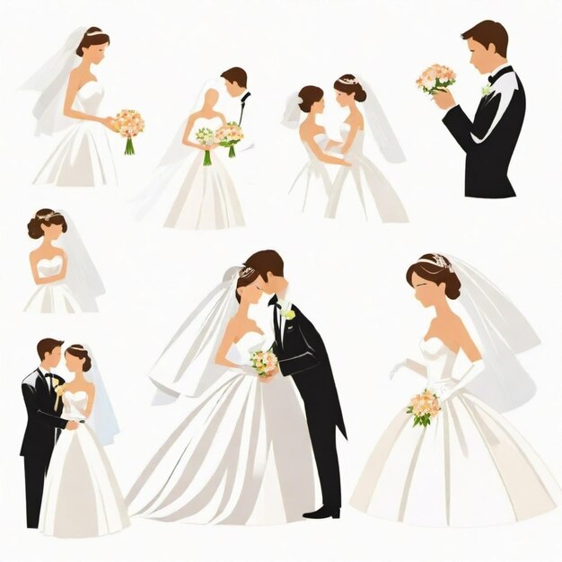 Wektor wedding flat vector set ilustracja białego tła