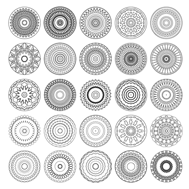 Wektor okrągłe mandale i znaki świętej geometrii na białym tle