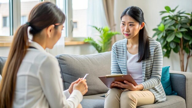 Zdjęcie azjatka otrzymująca doradztwo psychologiczne