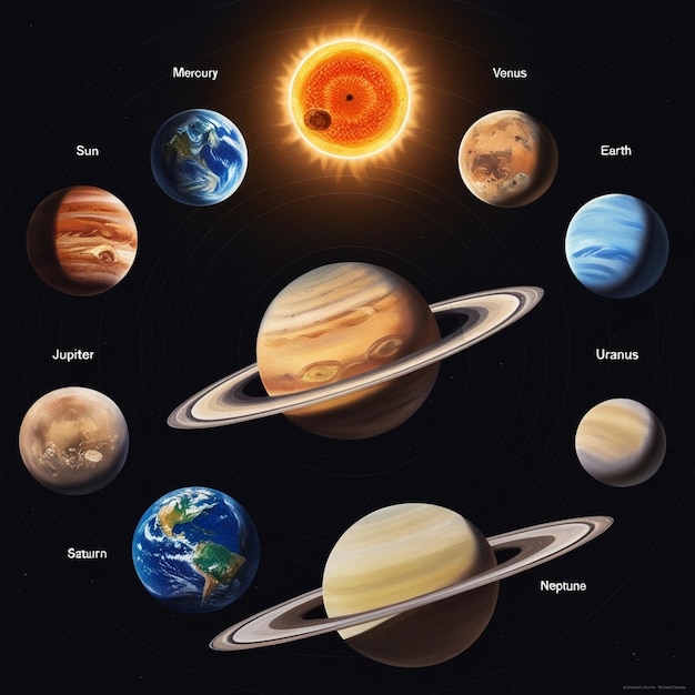 Zdjęcie diagram planet, w tym planet i słońca