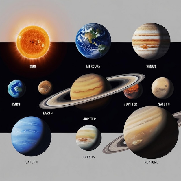 Zdjęcie diagram planet, w tym planet i słońca