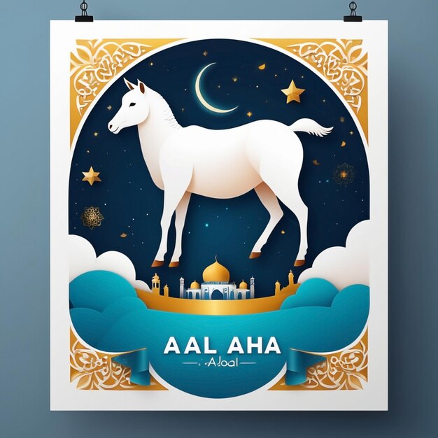 Zdjęcie eid adha mubarak pozdrowienie islamska ilustracja tło