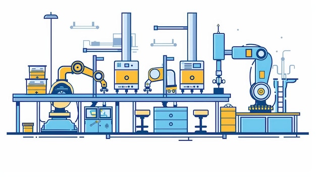 Zdjęcie fabryka kreskówek z robotami zapewniającą czystą i bezpieczną produkcję