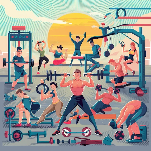 Zdjęcie fitness i ćwiczenia wektory ilustracja sprzętu fitness i ćwiczeń